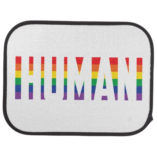 LBTQA+ gay pride Rainbow flag human cut-out text  Car Floor Mat (Rear)