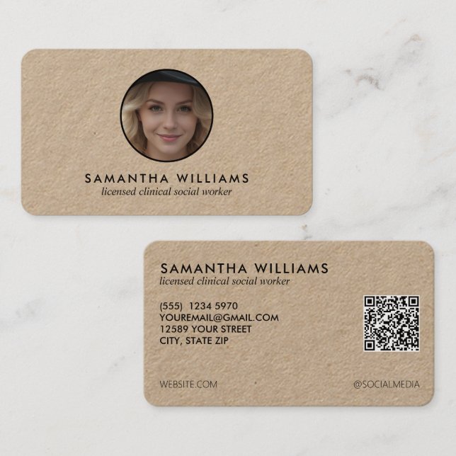 LCSW Social Worker Custom QR Photo Business Card (Front/Back)