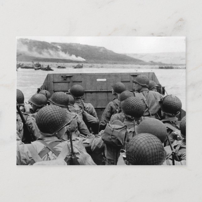 LCVP Landing Craft Approaching Omaha Beach Postcard (Front)