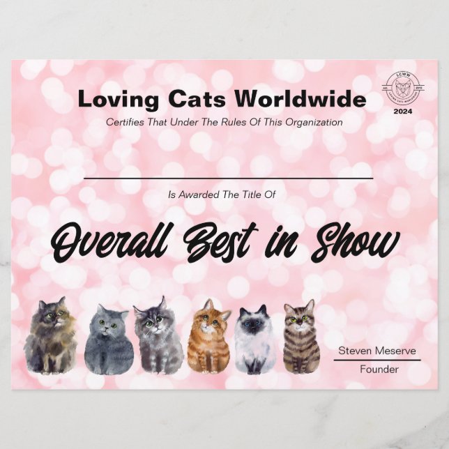 LCWW JAPAN OVERALL BEST IN SHOW AWARD CERTIFICATE (Front)