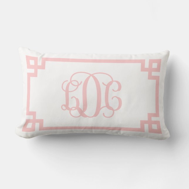LDC Light Pink Greek Key Script Monogram Lumbar Pillow (Front)