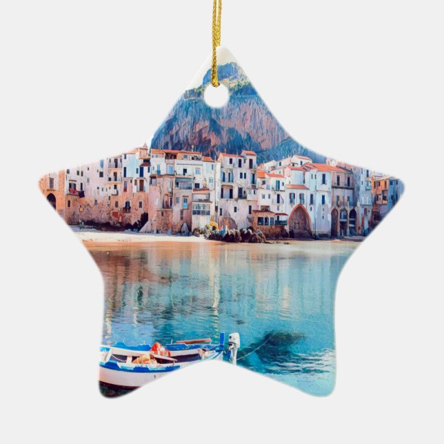 ldp CEFALÙ - Sicily - beach - panorama Ceramic Ornament (Front)