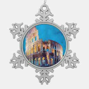 ldp COLOSSEUM Rome - by nigth - Snowflake Pewter Christmas Ornament