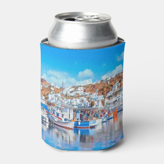 ldp MYKONOS - fishing boats - harbor - panorama Can Cooler (Can Front)