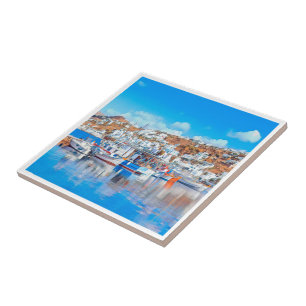 ldp MYKONOS - fishing boats - harbor - panorama Ceramic Tile