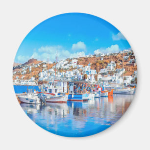 ldp MYKONOS - fishing boats - harbor - panorama Magnet