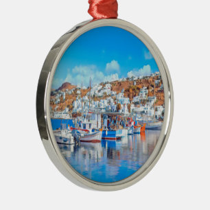 ldp MYKONOS - fishing boats - harbor - panorama Metal Ornament