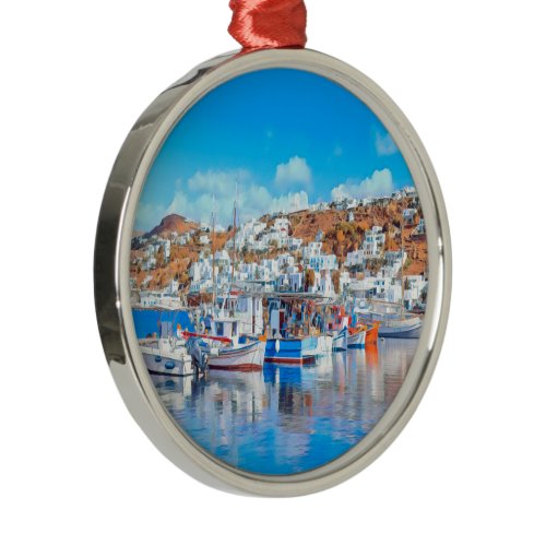 ldp MYKONOS - fishing boats - harbor - panorama Metal Ornament