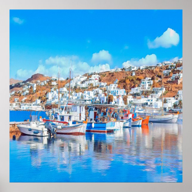 ldp MYKONOS - fishing boats - harbor - panorama Poster (Front)