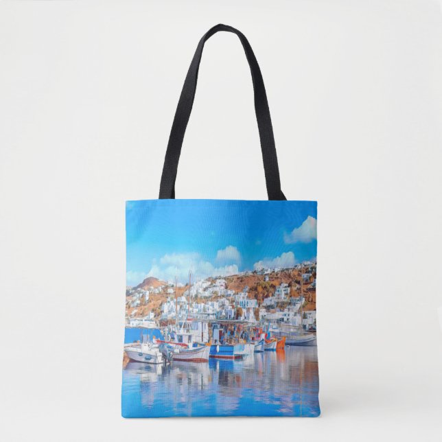 ldp MYKONOS - fishing boats - harbor - panorama Tote Bag (Front)