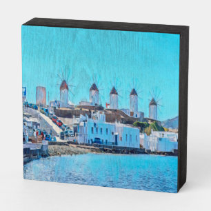 ldp MYKONOS - view from the sea of the windmills - Wooden Box Sign