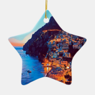 ldp POSITANO Amalfi Coast - sunset taken by Hotel Ceramic Ornament