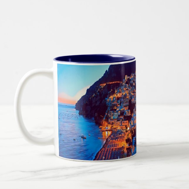 ldp POSITANO Amalfi Coast - sunset taken by Hotel Two-Tone Coffee Mug (Left)