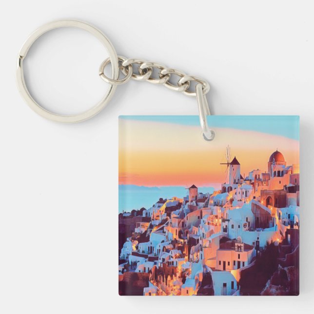 ldp SANTORINI - panorama - by nigth - Keychain (Front)