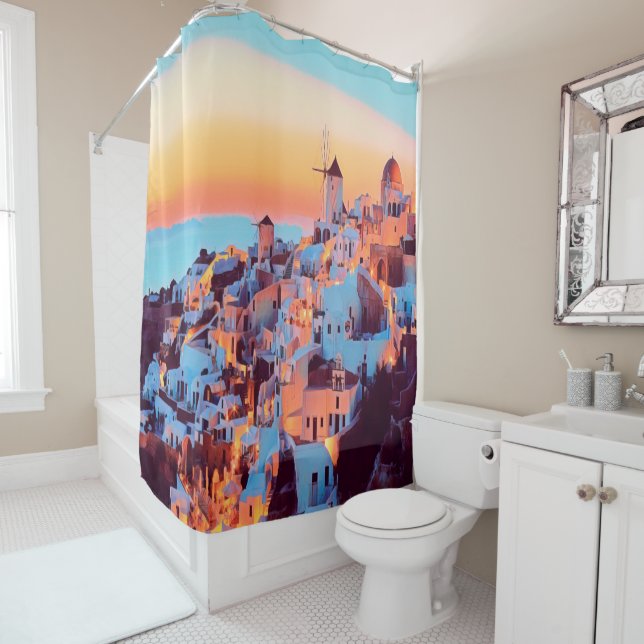 ldp SANTORINI - panorama - by nigth - Shower Curtain (In Situ)