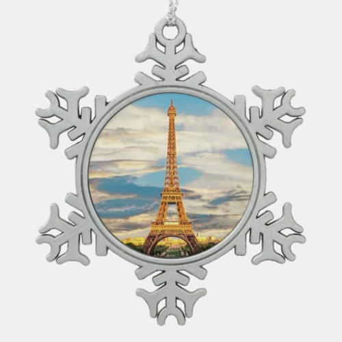 ldp TOUR EIFFEL _ Paris _ view _ Snowflake Pewter Christmas Ornament