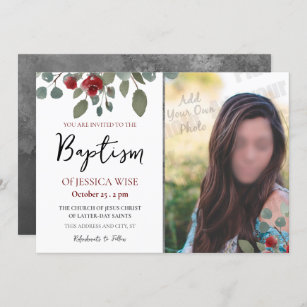 LDS Baptism Girl Watercolor Roses Floral Invitation