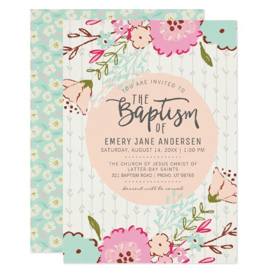 LDS BAPTISM INVITATION Elegant Chic Floral Girl