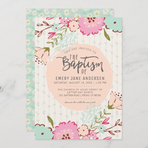 LDS BAPTISM INVITATION  Elegant Chic Floral Girl