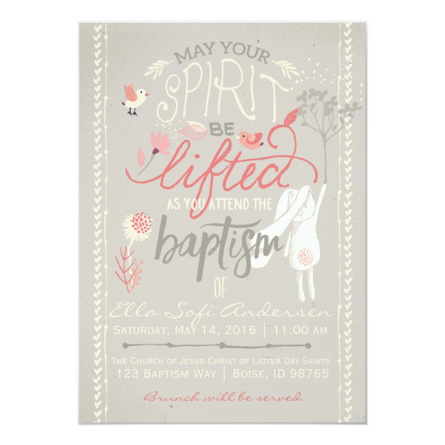 LDS BAPTISM INVITATION | Floral Girl Bunny