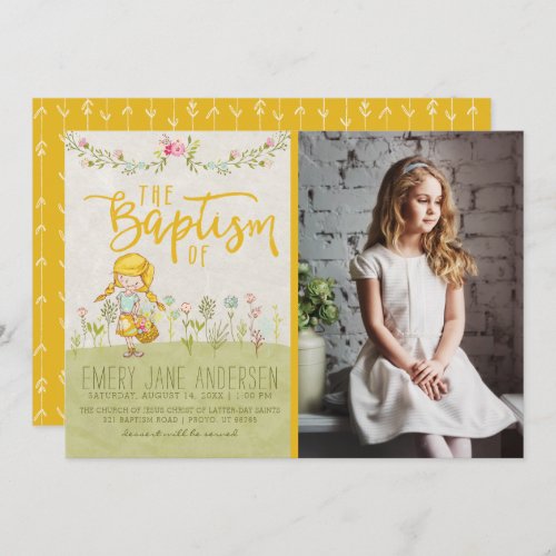 LDS BAPTISM PHOTO INVITATION  Cute Floral Girl