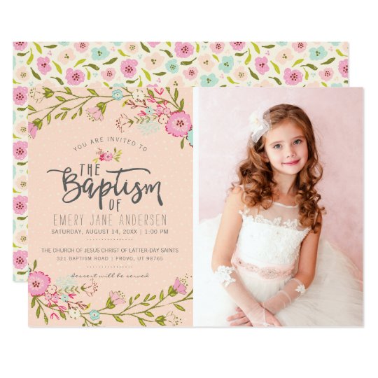 Lds Baptism Photo Invitation Elegant Pink Girl Zazzle Com