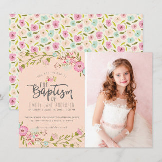 LDS BAPTISM PHOTO INVITATION | Elegant Pink Girl