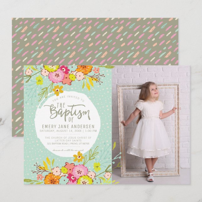 LDS BAPTISM PHOTO INVITATION | Modern Bright Girl (Front/Back)
