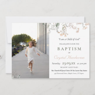 LDS Church Of Jesus Christ Baptism Floral Invitation