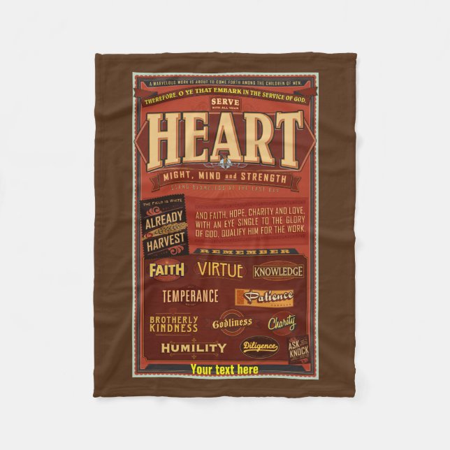 LDS Fleece blanket. D&C 4 "O Ye That Embark" (Front)