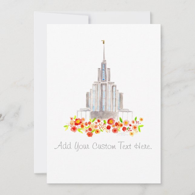 LDS Oquirrh Temple Watercolor invite baptism (Front)