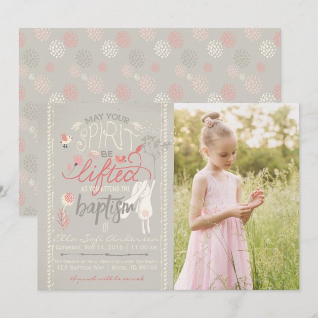 LDS PHOTO BAPTISM INVITATION | Floral Typography (Front/Back)