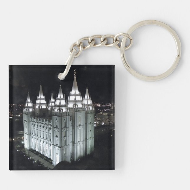 LDS Salt Lake City Temple at Night Keychain (Back)