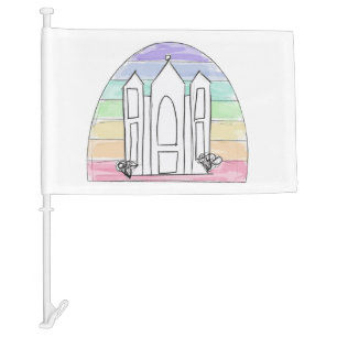 LDS Salt Lake City Temple rainbow sunset mormon Car Flag
