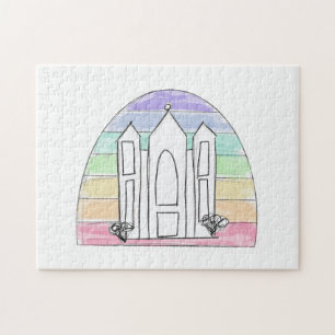 LDS Salt Lake City Temple rainbow sunset mormon  Jigsaw Puzzle