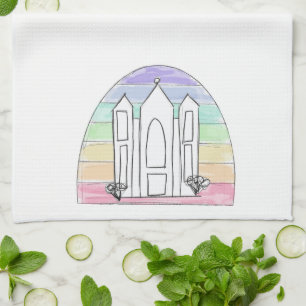 LDS Salt Lake City Temple rainbow sunset mormon  Kitchen Towel