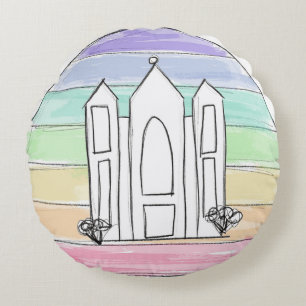 LDS Salt Lake City Temple rainbow sunset mormon Round Pillow