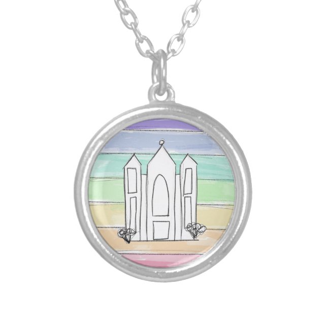 LDS Salt Lake City Temple rainbow sunset mormon  Silver Plated Necklace (Front)