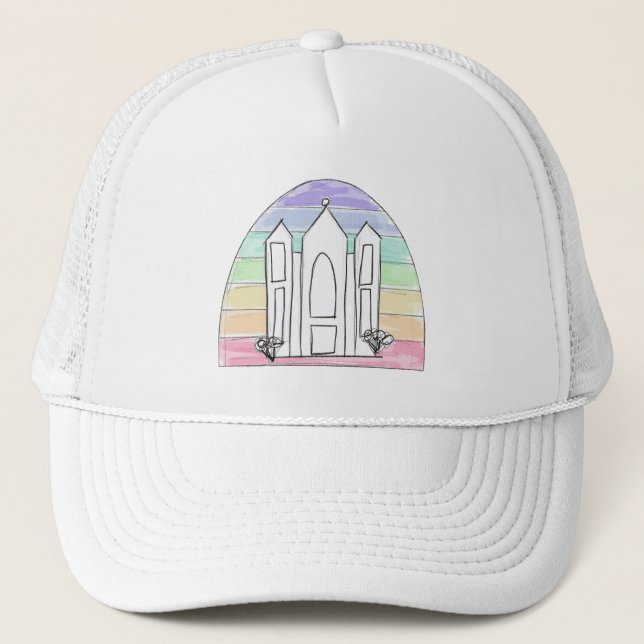 LDS Salt Lake City Temple rainbow sunset mormon  Trucker Hat (Front)