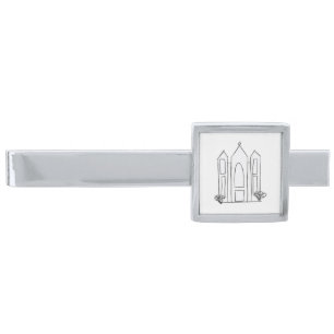 LDS Salt Lake City Temple simple modern mormon Silver Finish Tie Bar