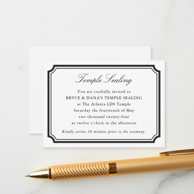 LDS Sealing Ceremony Wedding Invitation Enclosure (Front/Back In Situ)