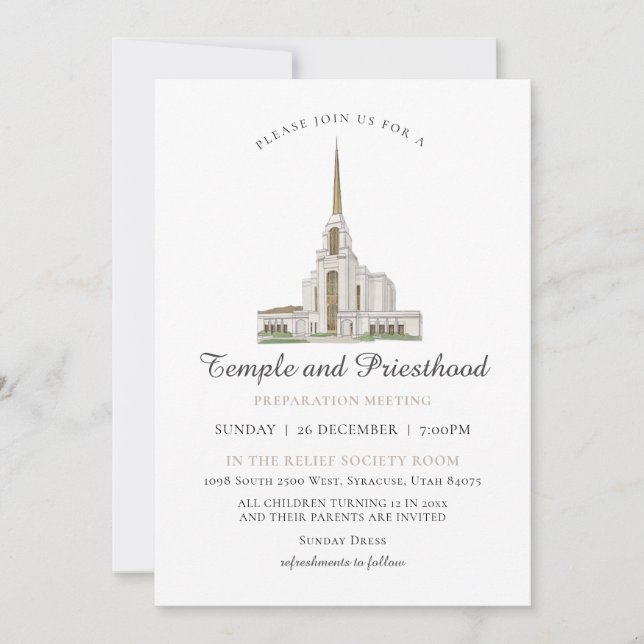 LDS Syracuse Temple Priesthood Preparation Meeting Invitation (Front)