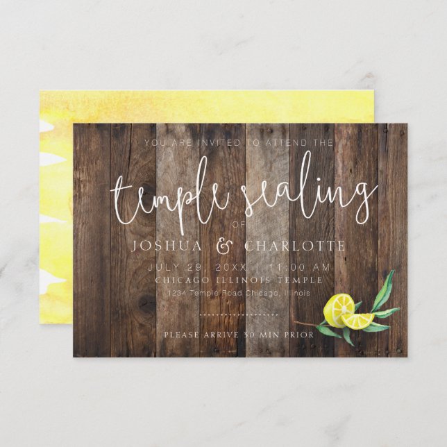 LDS TEMPLE SEALING CARD INSERT | Rustic Wood Lemon (Front/Back)