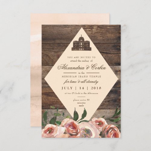 LDS TEMPLE SEALING CARD  Rustic Wood Blush Floral