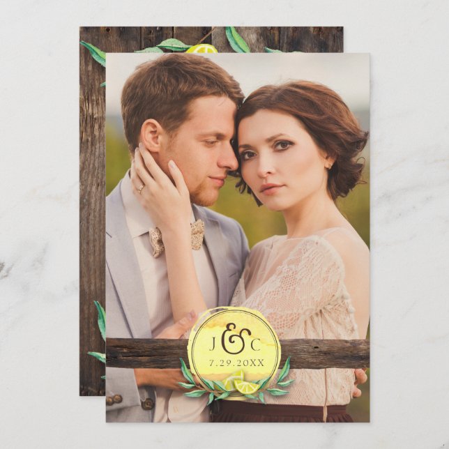 LDS TEMPLE WEDDING INVITATION | Rustic Wood Lemon (Front/Back)
