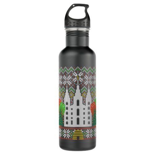 LDS Ugly Sweater Christmas Temple Square Salt Lake Stainless Steel Water Bottle