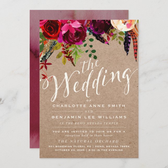LDS WEDDING INVITATION | Elegant Floral Rustic (Front/Back)