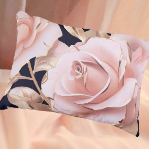 Le Boudoir Noir Peachy Pink Roses on Black Accent Pillow