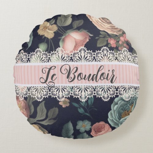 Le Boudoir Noir Vintage Lace and Fabric  Round Pillow