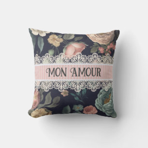 Le Boudoir Noir Vintage Lace and Fabric  Throw Pillow